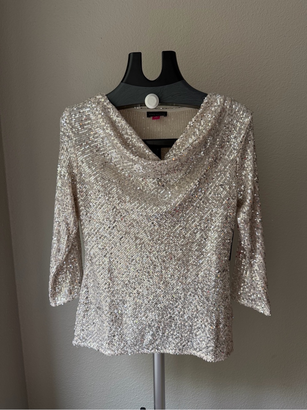 Vince Camuto Champagne Sequin Cowl Neck Top